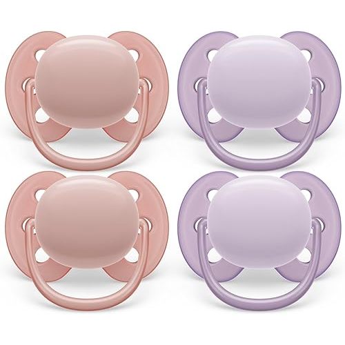 Philips Avent Ultra Soft Pacifier - 4 x Soft and Flexible Baby Pacifiers for Babies Aged 0-6 Months, BPA Free with Sterilizer Carry Case, SCF091/25