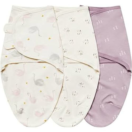 insular Baby Swaddle Wrap, Swaddle Blanket for Newborn and Infant, Adjustable Swaddle Set for Boy and Girl, Soft Cotton Baby Sleep Sack 3 Pack (Small(0-3 Month), Beige Swan)