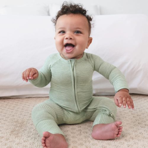 Heather Sage Ribbed Zippy - Little Sleepies