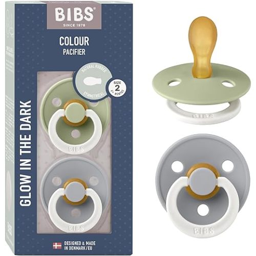 BIBS Pacifiers 6-18 Months | 2-Pack Soothers | BPA-Free Symmetrical Nipple | Made in Denmark | Sage Glow/Cloud Glow Colour Pacifier