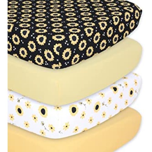 Amazon.com: The Peanutshell Sunflower & Bee Fitted Crib Sheet Set for Boys or Girls, Unisex 4 Pack, Yellow & Black Floral : Baby