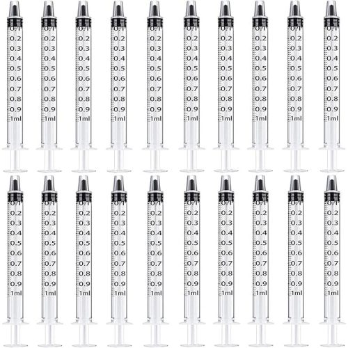 White 50 Pcs 1ml 1cc Plastic Syringe No Needle Syringe for Pets Oral, Refilling, Oil or Glue Applicator, Measuring or Transfering Tiny Amount of Liquids, Without Cap