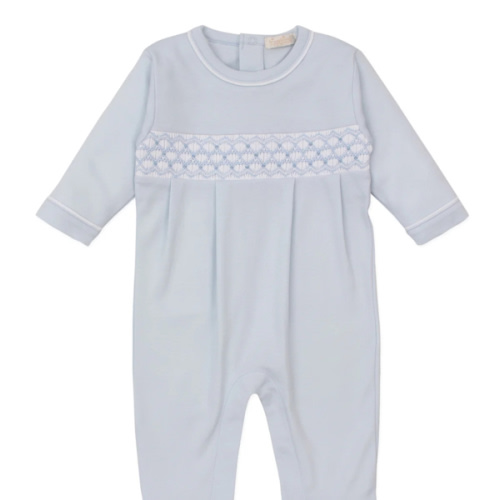 CLB Summer 25 Blue Hand Smocked Footie 0-3M