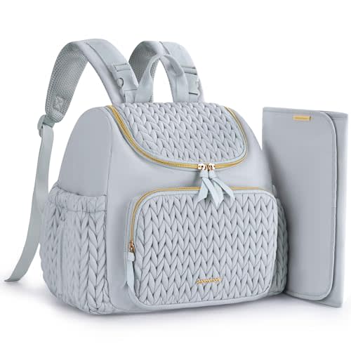 mommore Diaper Bag Small Diaper Backpack Stylish Baby Travel Backpacks with Insulated Pockets, Changing Pad, Stroller Straps