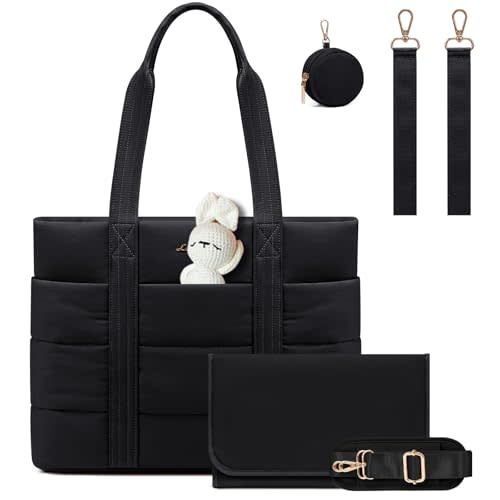 LOVEVOOK Diaper Bag Tote, Puffer Baby Diaper Bag with Insulated Pocket,Travel Diaper Tote with Pacifier Case and Changing Pad