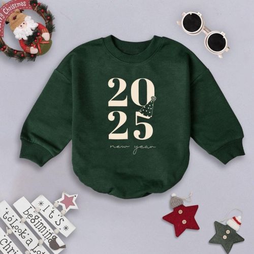 2025 New Year Baby Romper Sweatshirt,Festive Baby Outfit,Cute Holiday Baby Bodysuit, Gold Party Theme,Baby's First New Year,Baby Shower Gift