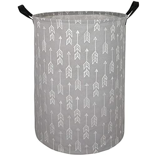 ACMUUNI Round Gray Color Kids Laundry Clothes Hamper Laundry Basket with Handles,Baby Toys Storage Organizer Bins Laundry Gift Basket for Boys and Girls Room, Bedroom Decorate (arrow)