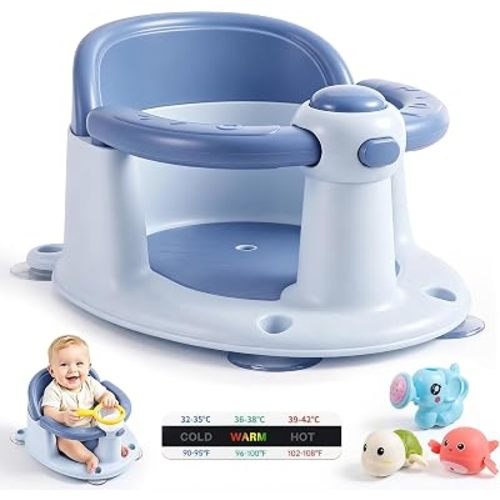 Baby Bath Seat for Babies 6 Months & Up, Temperature Alert Baby Bathtub Seat for Babies Sitting Up, Non-Slip Toddler Bath Chair, Ergonomic Backrest Infant & Newborn Bath Tub Seats with 3 Bath Toys