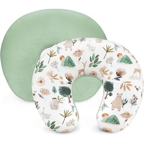 Nursing Pillow Cover 1 Pack, Removable Nursing Pillow Cover for Breastfeeding Pillows, Super Soft Comfortable Slipcover for Boy and Girls, Green Animals