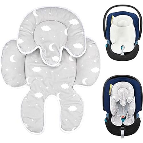 SERAPHY Infant Car Seat Insert, 2-in-1 Detachable Mesh Baby Carseat Head & Body Support, Universal Soft Baby Car Seat Cushion, Multi-Functional Full Body Support Newborn to Toddler — Clouds