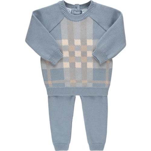 Plaid Cotton Sweater & Pants Set, 9M