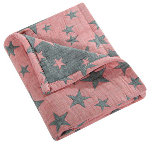 Ntbay 3 Layer Toddler Blanket, Muslin Cotton Jacquard Bed Blankets, Lightweight Thermal Baby Blanket, Super Soft and Warm Crib Blanket for All Seasons, Decoration Gift, 30"x40", Red and Gray Star