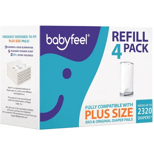 Babyfeel Refills Compatible with DEKOR PLUS Diaper Pails | 4 Pack | Exclusive 30% Extra Thickness | Diaper Pail Refills with Powerful Odor Elimination | Fresh Powder Scent | Holds up to 2320 Diapers