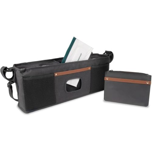 WONDERFOLD Parent Console Stroller Organizer with Insulated Cup Holders, Hook and Loop Closure Handle Attachment, 2 Storage Pockets, and Removable Shoulder Strap for Easy Transport