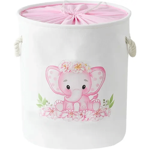 INough Baby Basket Pink Hamper Large Kids Hamper Baby Laundry Hamper for Nursery Girl, Girls Laundry Basket for Kids, Baby Dirty Clothes Basket Collapsible Kids Clothes Hamper for Laundry Kidsroom