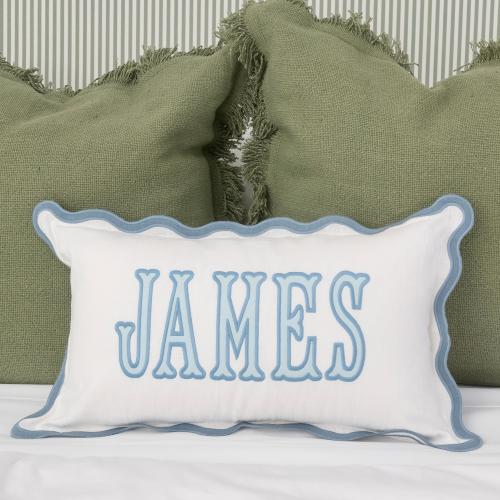12x20 in Personalized Scalloped Applique Name and Monogram Pillow Cover