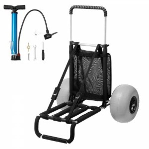VEVOR Beach Dolly with Big Wheels for Sand, 29.9&quot; x 15.4&quot; Cargo Deck, w/ 12&quot; Balloon Wheels, 165LBS Loading Capacity Folding Sand Cart &amp; 27&quot; to 44.7&quot; Adjustable Height, Heavy Duty Cart for Beach