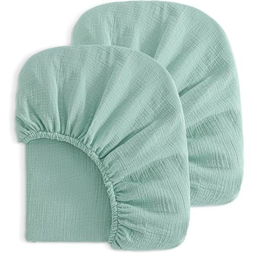 NTBAY 2 Pack Muslin Cotton Crib Sheets Mint, 28x52 Inches