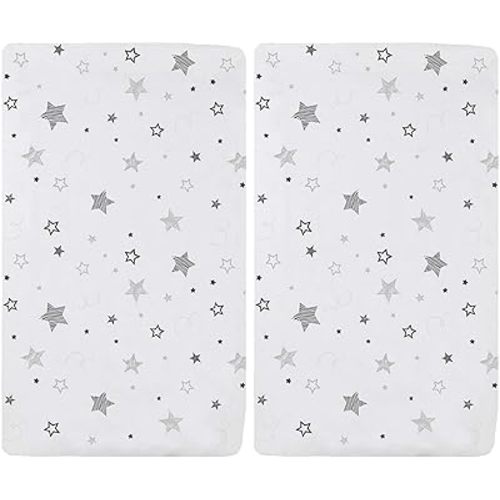 TL Care Printed 100% Cotton Knit Fitted 18" x 36" Cradle/Bassinet Sheet - Compatible with Mika Micky Bassinet, Super Stars, Soft Breathable, for Boys and Girls (Pack of 2)
