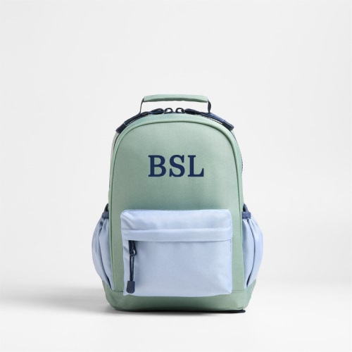 Personalized Dreamer Colorblock Green and Blue Small Kids Backpack with Side Pockets