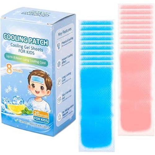 20 Sheets Kid Fever Patches for Kids Fever Discomfort & Pain Relief, Cooling Relief Fever Reducer, Soothe Headache Pain, Pack of 20