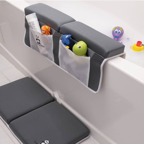 Bath Kneeler and Elbow Rest Pad Set - 2PC Premium Baby Bath Mat Set - Non-Slip Kneeling Pad with Storage Pockets - Machine Washable, Durable Foam Pad Bundle - Gray