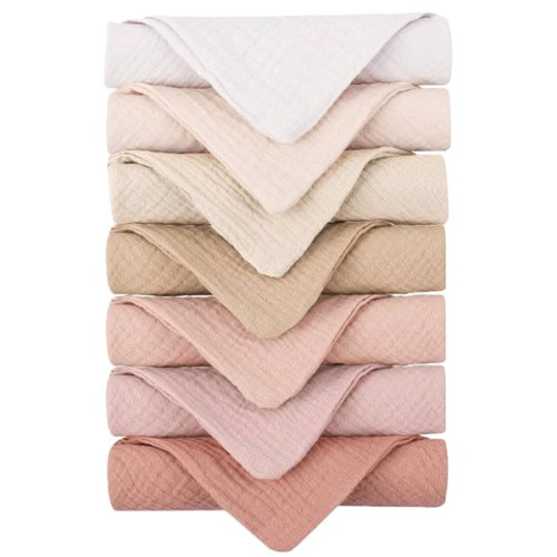 Konssy Baby Muslin Washcloths 7-Pack, 100% Cotton Baby Bath Washcloths, Soft & Absorbent Wash Cloths and Burp Cloths for Newborn Kids Girls & Boys, 11x11 inches