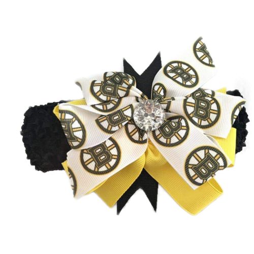 Bruins Baby Girl Boutique Bow Crocheted Headband Fits Newborn to Adult