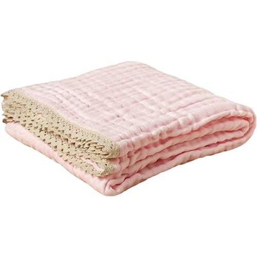 vctops 100% Cotton Muslin Baby Blankets 6-Layer Gauze Lightweight Soft Breathable Cooling Swaddle Blanket for Toddler, Infant, Newborn, Boys and Girls All Season (Pink,41"x41")