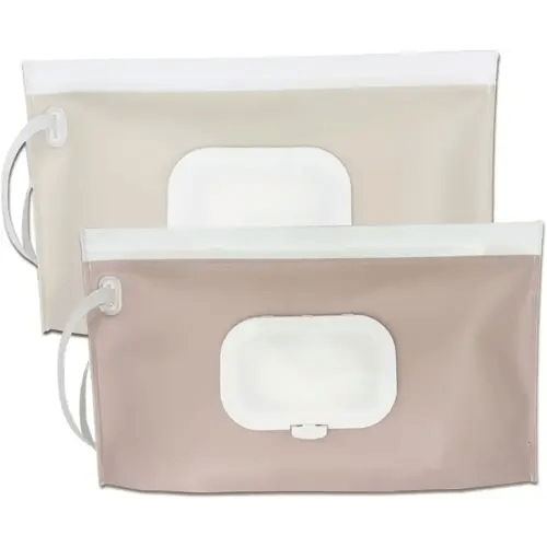 Wipe Dispenser,2-Pack Portable Refillable Wipe Container,Reusable Travel Baby Wipes Dispenser, Waterproof and Dustproof(Blush Pink & Cream)