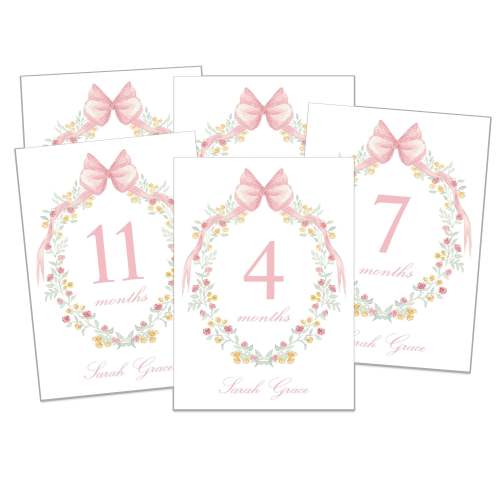 Pink Floral Crest Baby Milestone Cards