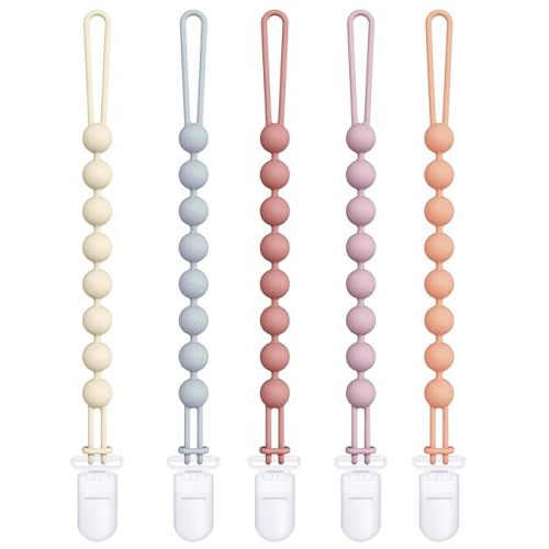 Cuddle Campus Silicone Pacifier Clip Holder with One Piece Design, Pack of 4 Soft Flexible Binky Clips with Texture for Baby Boy and Girl (0-6M) Set 1