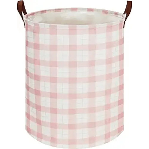 CLOCOR Laundry Basket, Waterproof Pink Nursery Hamper, Collapsible Fabric Storage Container, Room Decor, Gift Basket(Pink Grid)