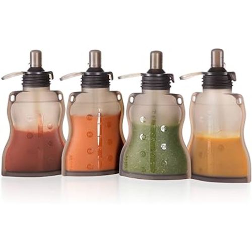 Amazon.com : haakaa Reusable Baby Food Pouches Refillable Baby Squeeze Silicone Yummy Pouch, Soft Reusable Squeeze Storage Food Pouch for Kids Toddler,Home Made Food Puree,Smoothie Pouch Bag, 4oz, 4 Pack,6m+ : Baby