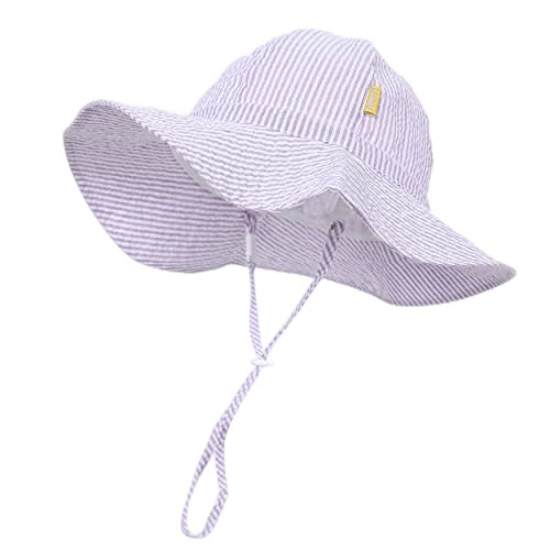 DASMINI Baby & Toddler Wide Brim Sun Hats UPF 50+ Sun Protection Bucket Cap Cute Adjustable Hat in Seersucker