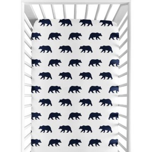Sweet Jojo Designs Boy Baby Fitted Crib Sheet Big Bear Blue and White