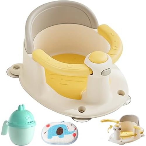 Baby Bath Seat for Babies 6 Months & up, Infant Bath Seat for Baby & Newborn, Sit Up Bath Seat for Baby Cute Yellow