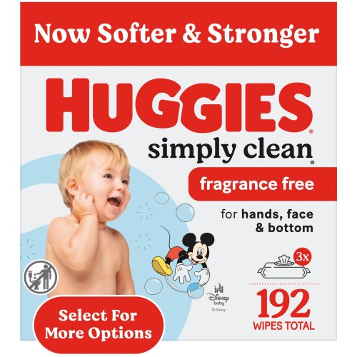 Huggies Simply Clean Unscented Baby Wipes for Sensitive Skin, Fragrance Free, 3 Pack, 192 Total Ct