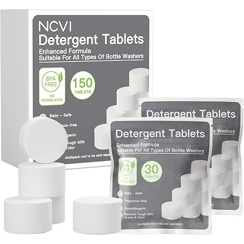 NCVI 150 PCS Detergent Washing Tablets Compatible with Momcozy, Baby Brezza, GROWNSY Bottle Washers, Effective Cleaning & Easy to Use, and Suitable for All Baby Bottle Washers