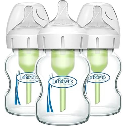 Amazon.com : Dr. Brown's Natural Flow Anti-Colic Options+ Wide-Neck Glass Baby Bottles 5 oz/150 mL, with Level 1 Slow Flow Nipple, 3 Pack, 0m+ : Baby