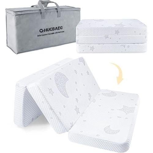 Pack and Play Mattress, 38"x26" Dual-Sided Memory Foam Trifold Pack N Play Mattresses with Breathable Washable Cover, Portable Baby Travel Playpen Mattress with Carry Bag