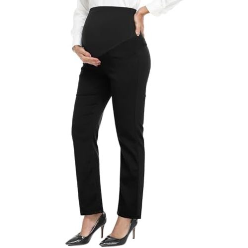 PACBREEZE Women's Maternity Pants for Work Over-Bump Pregnancy Casual Stretchy Straight Dress Pants with Pockets