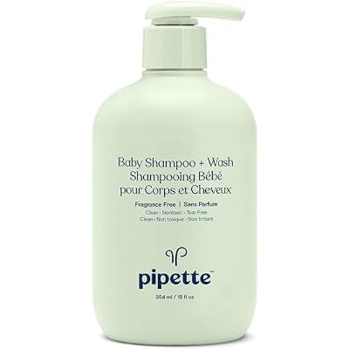 Pipette Baby Shampoo and Body Wash - Fragrance Free, Tear-Free Bath Time, Hypoallergenic, Moisturizing Plant-Derived Squalane, New Formula, 11.8 fl oz