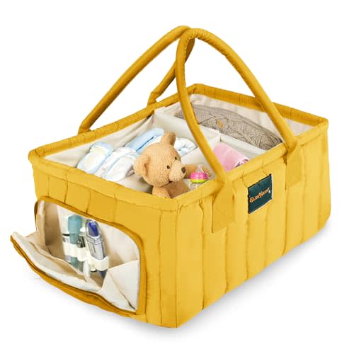 Eleghaunt Baby Diaper Caddy Basket Organizer-Sturdy, Breathable & Washable - Stylish Storage, Portable, Car Caddy Organizer, Nursery, Baby Gift Registry Newborn Essentials (Yellow)