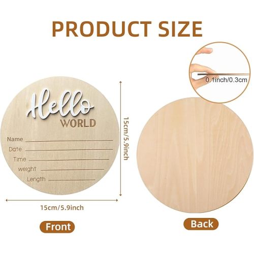 Baby Announcement Sign, 5.9 Inch Wooden Hello World Newborn Welcome Sign, Birth Announcement Sign for Hospital, Newborn Name Sign Plaques for Photo Props Baby Shower Nursery(White)