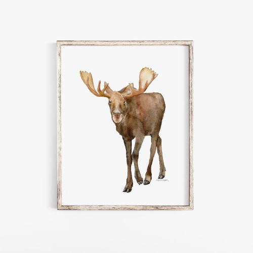 Bull Moose Watercolor Painting Giclee Print - Alaskan Animal Nursery Art Unframed