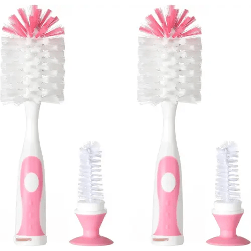 Multifunctional Cleaning Brush, Baby Bottle Brush, Bottle Brush Cleaner (Rotate The Suction Cup to Obtain The Small Bristle Brushes) Set Z, Pink, Nylon and Nylon Brush
