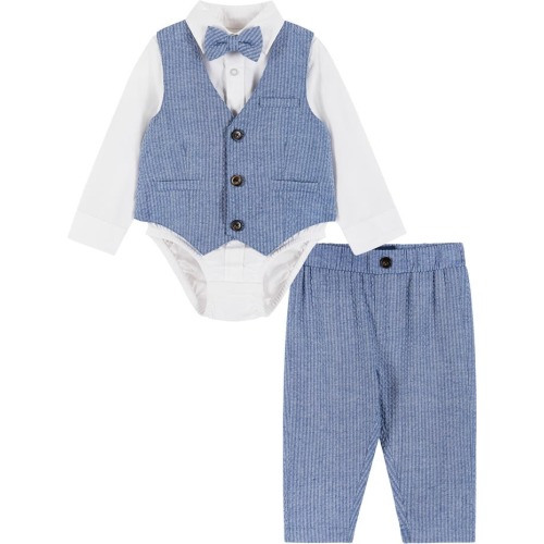 Baby Short Sleeve Button-Up Shirt, Vest, Pants & Bow Tie Set, 9-12M, Blue