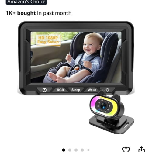 Baby Car Camera for Backseat – HD 1080P, 150° Wide Angle, Night Vision, Easy Installation, Adjustable LED Light, 4.3” LCD Display, Anti-Glare