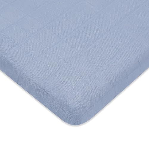 Babyletto 100% Organic Cotton All-Stages Midi Crib Sheet in Dewdrop Blue | GOTS-Certified 100% Organic Cotton Midi Crib Sheet - 360° Fitted, Ultra-Soft & Breathable Muslin For Safe, Cozy Sleep